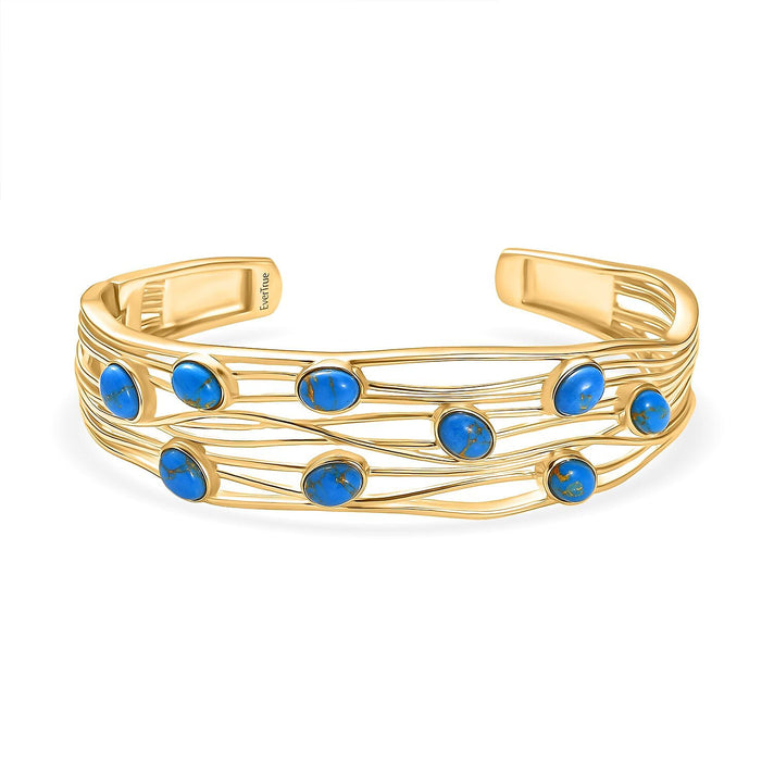EverTrue Blue Turquoise Cuff Bangle (Size - 7.5) in Yellow Gold Plated 6.20 Ct. 8179531 1
