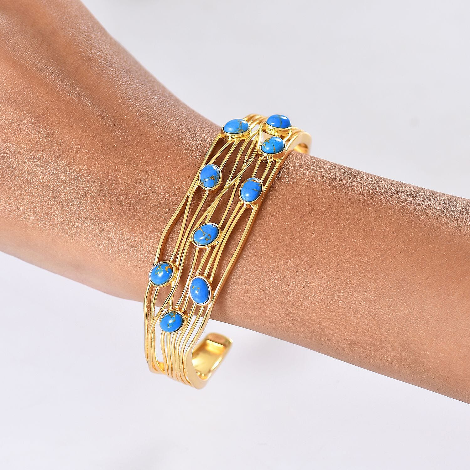 EverTrue Blue Turquoise Cuff Bangle (Size - 7.5) in Yellow Gold Plated 6.20 Ct. 8179531 3