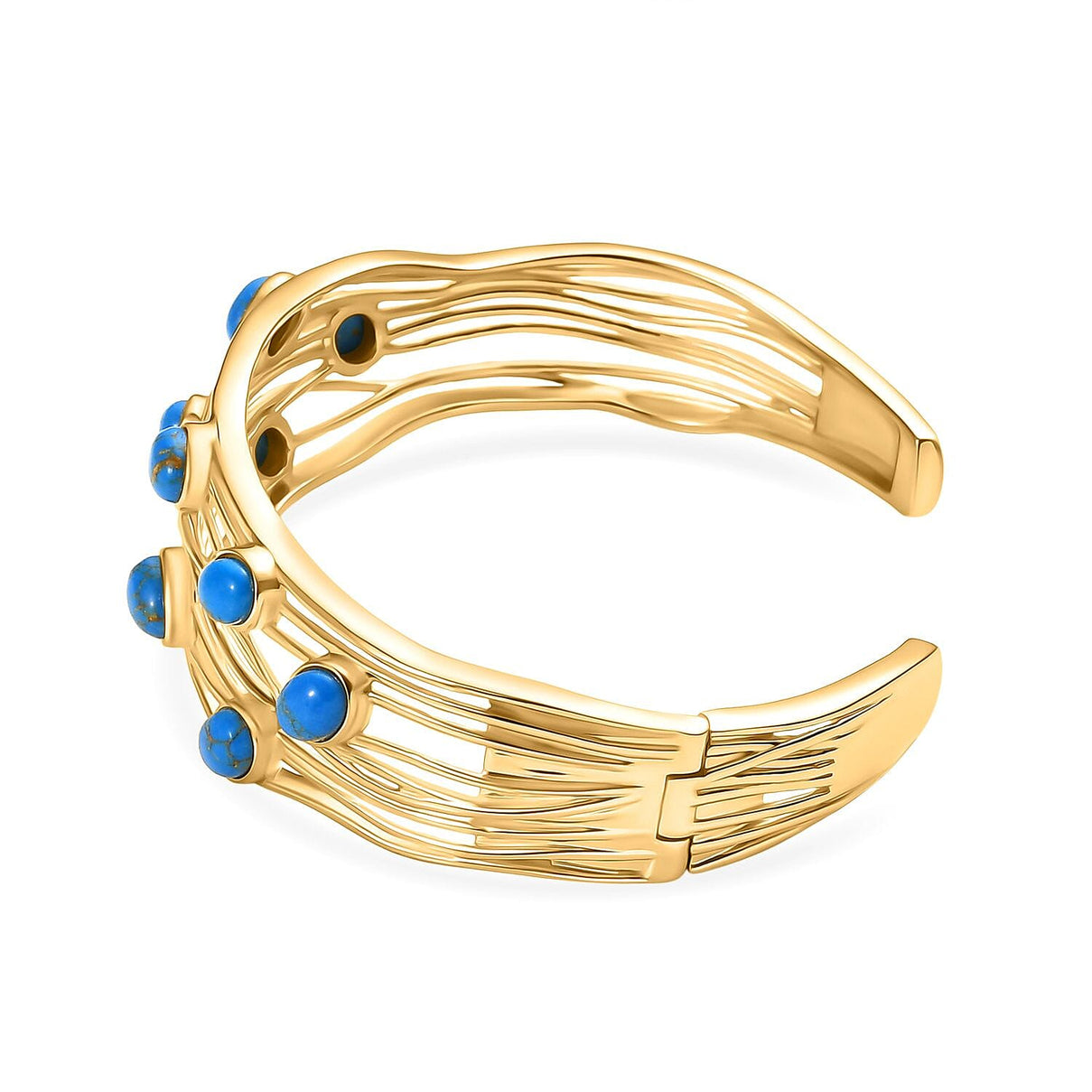 EverTrue Blue Turquoise Cuff Bangle (Size - 7.5) in Yellow Gold Plated 6.20 Ct. 8179531 4