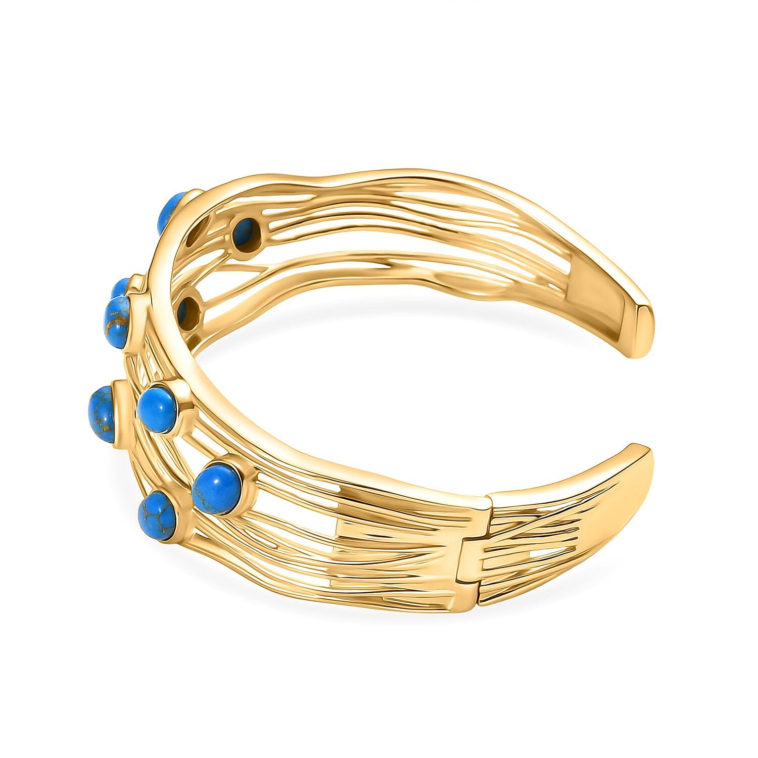 EverTrue Blue Turquoise Cuff Bangle (Size - 7.5) in Yellow Gold Plated 6.20 Ct. 8179531 4