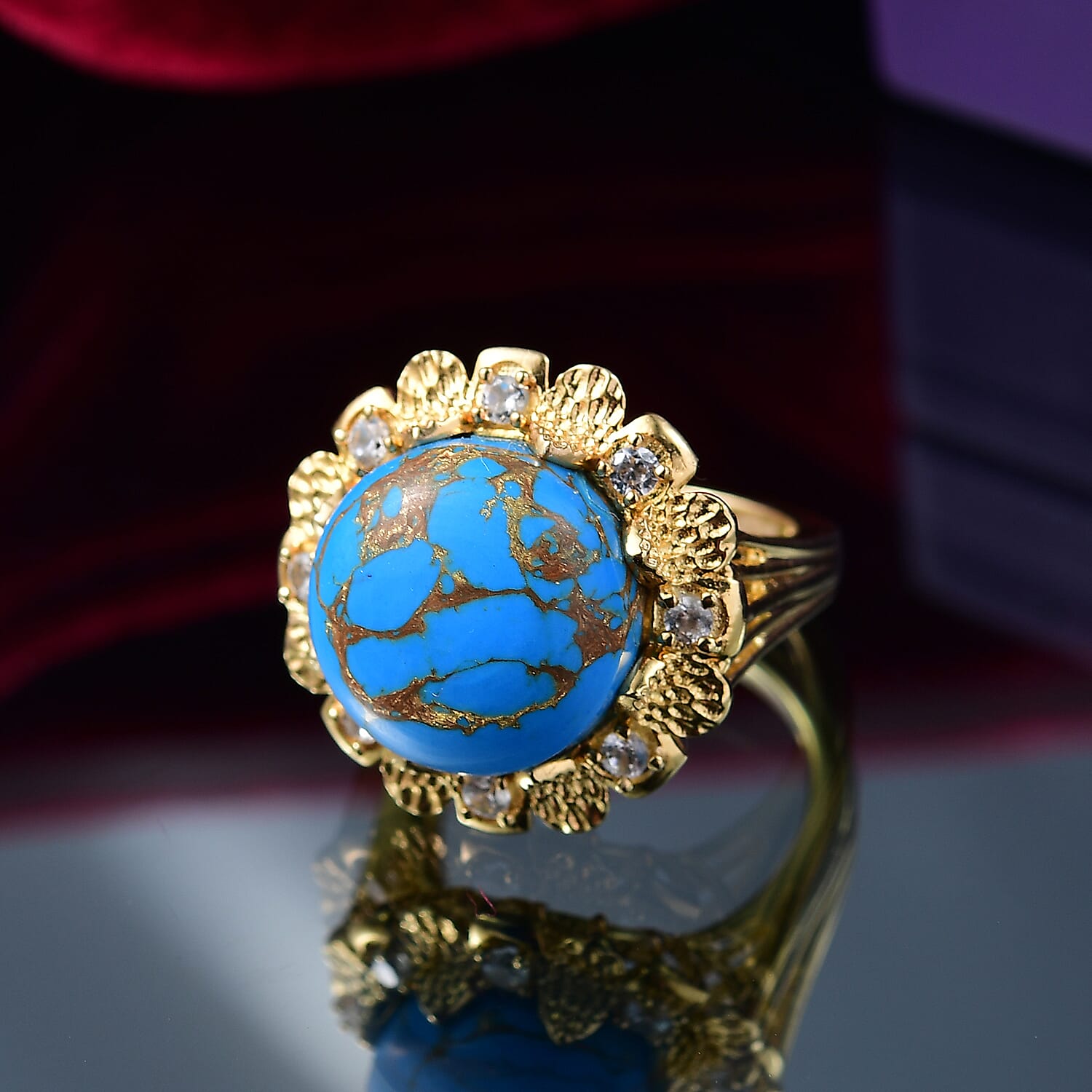 Tucson Find - Blue Turquoise &amp; White Zircon Solitaire Ring 9.42 Ct. 8189768 1