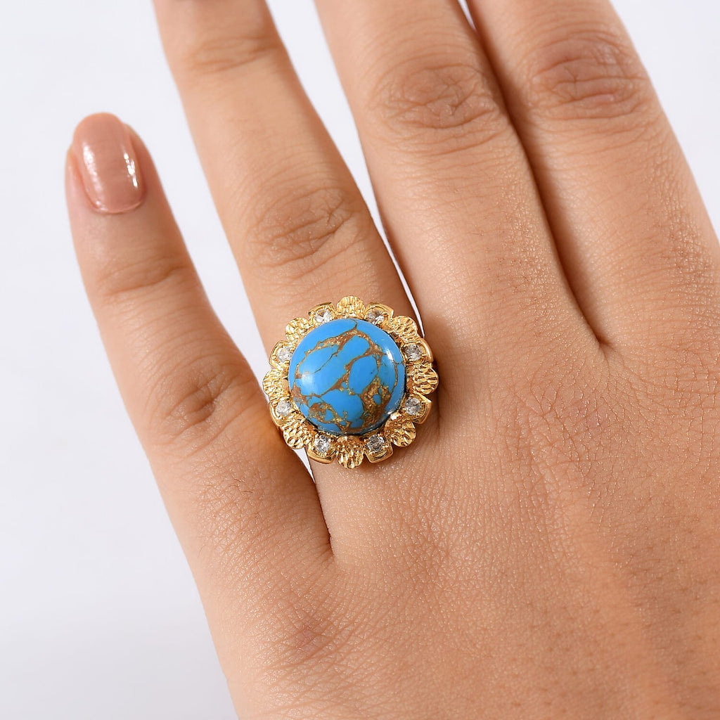 Ever True Tucson Find - Blue Turquoise & White Zircon Solitaire Ring 9.42 Ct.