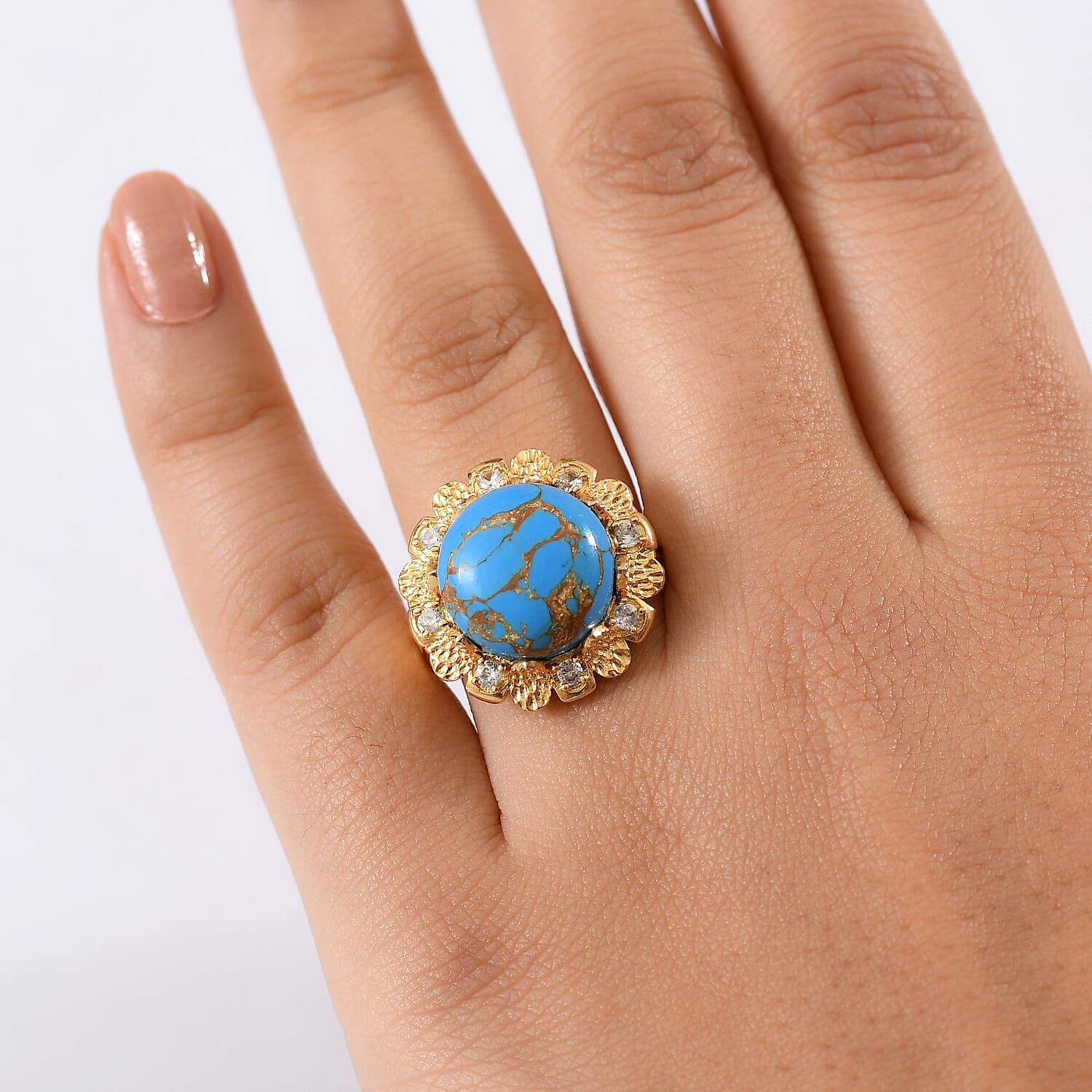 Tucson Find - Blue Turquoise &amp; White Zircon Solitaire Ring 9.42 Ct. 8189768 2