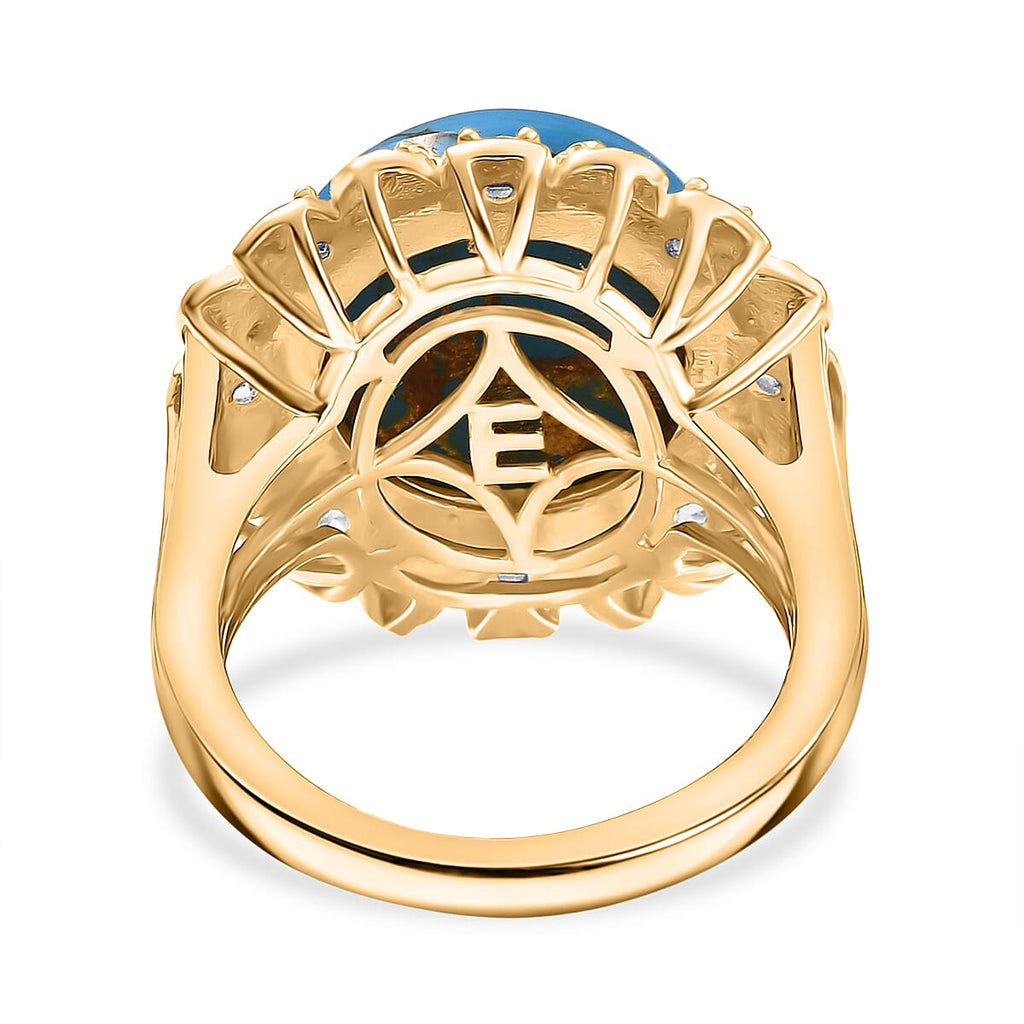 Ever True Tucson Find - Blue Turquoise & White Zircon Solitaire Ring 9.42 Ct.