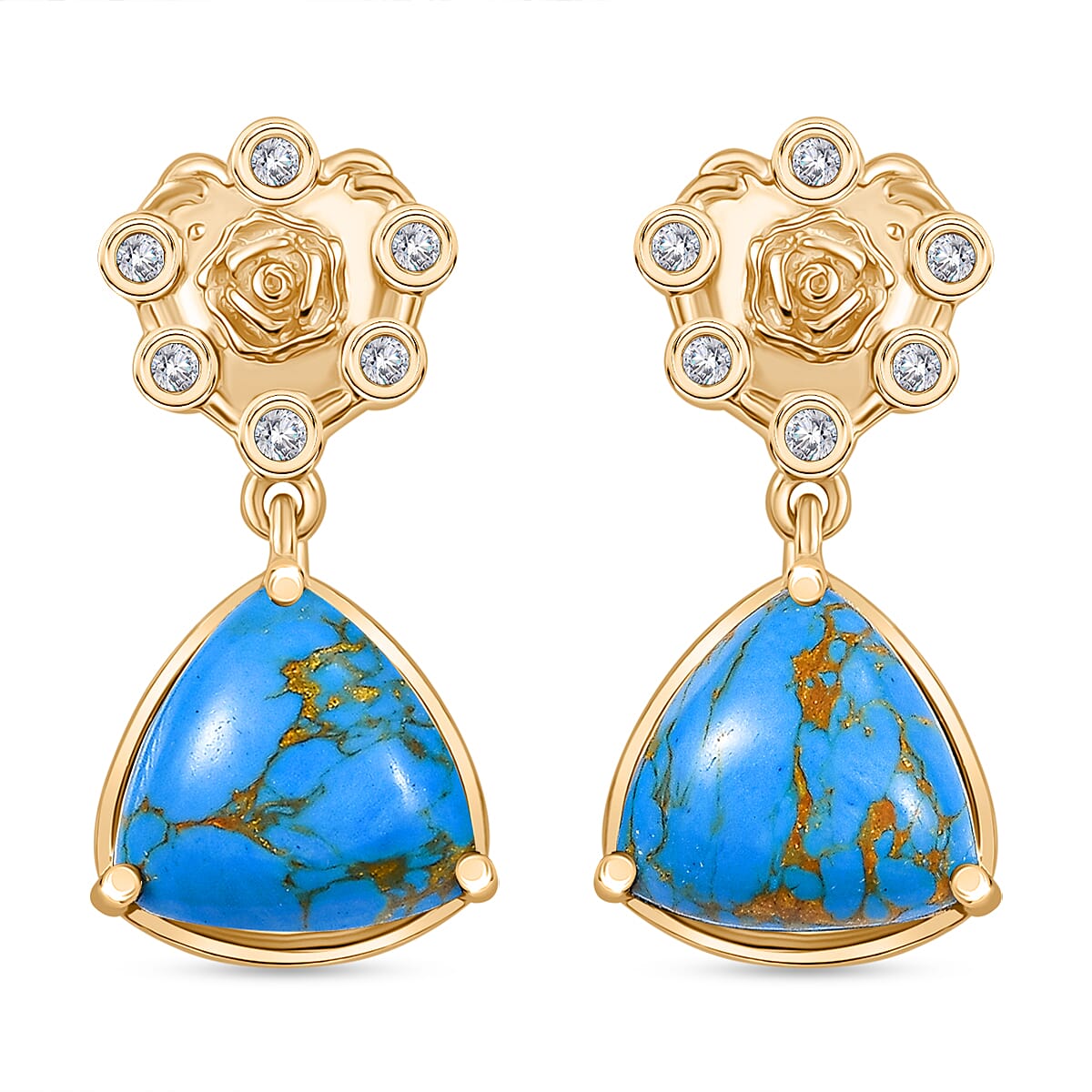 Tucson Find - Blue Turquoise &amp; White Zircon Earring 6.80 Ct. 8179800 0