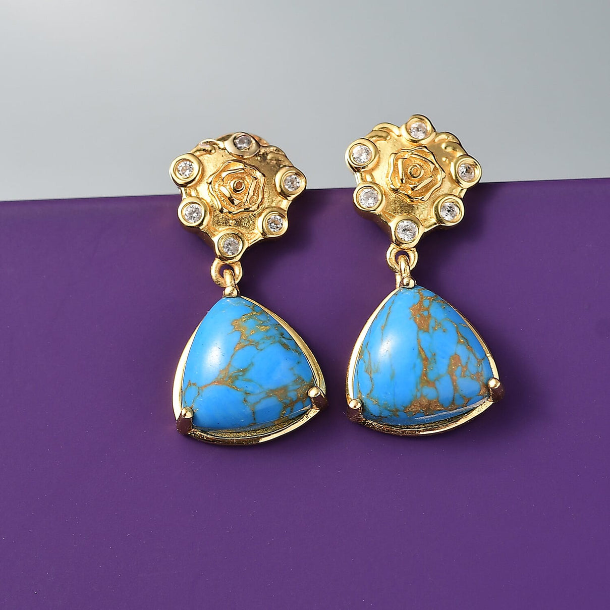 Tucson Find - Blue Turquoise &amp; White Zircon Earring 6.80 Ct. 8179800 2