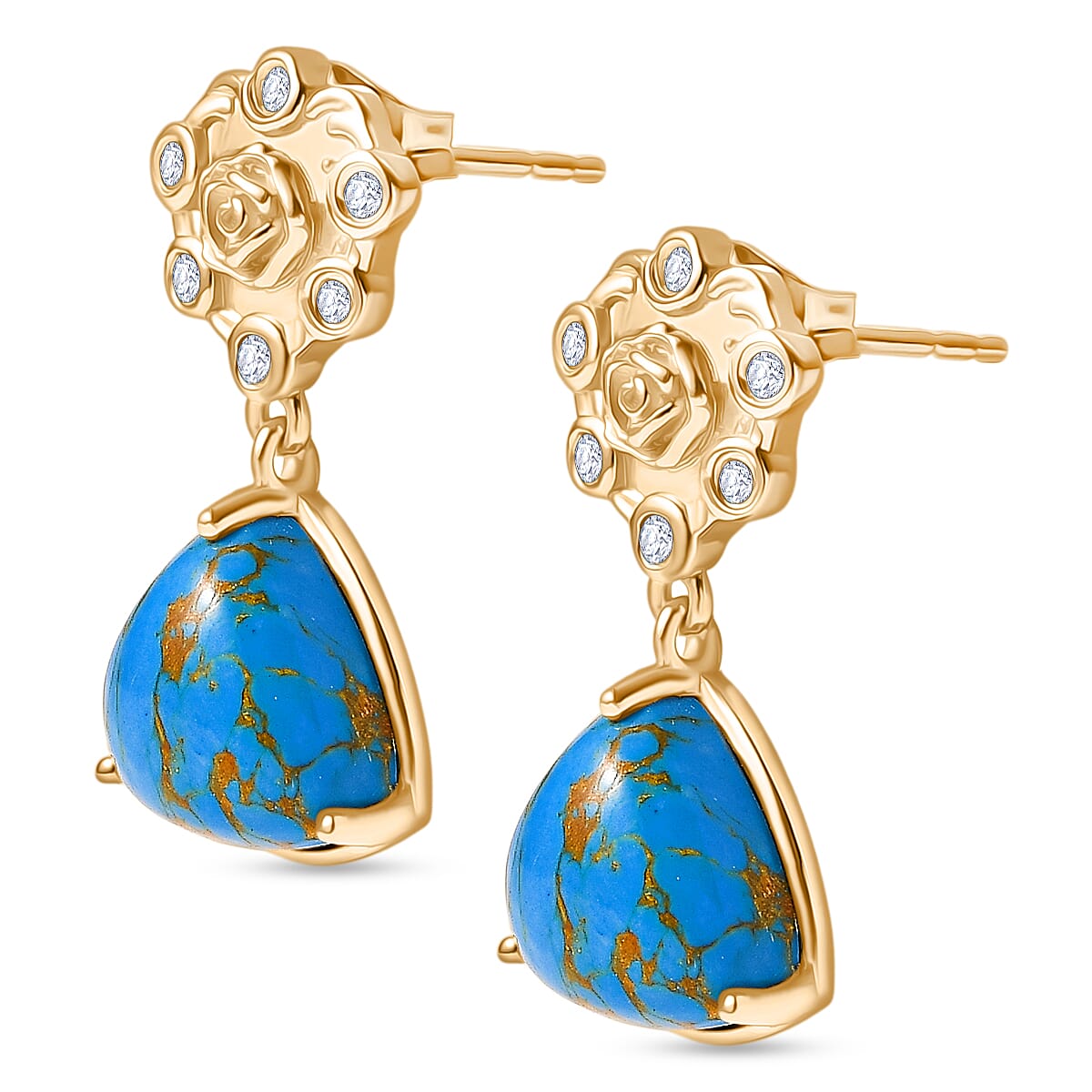 Tucson Find - Blue Turquoise &amp; White Zircon Earring 6.80 Ct. 8179800 4