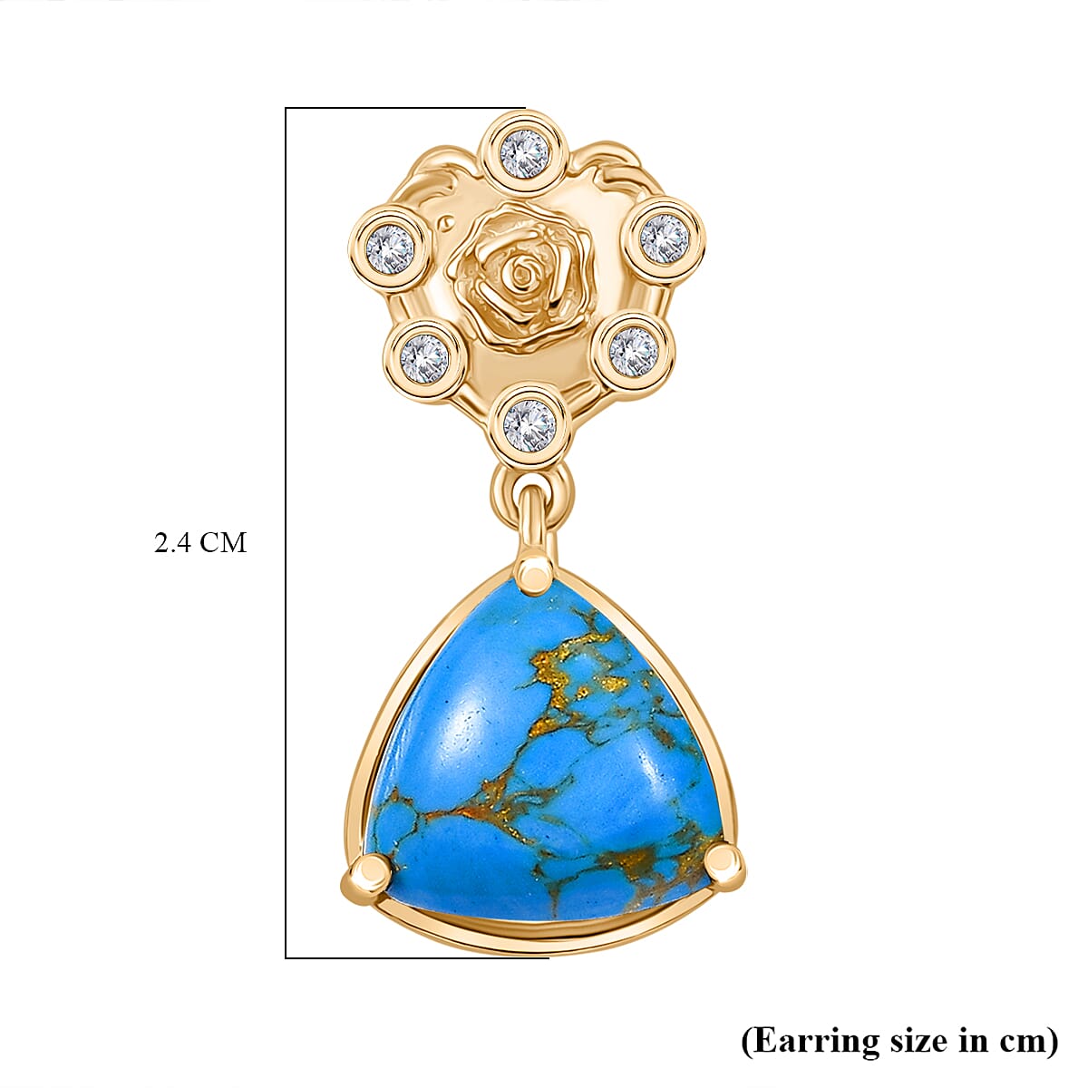 Tucson Find - Blue Turquoise &amp; White Zircon Earring 6.80 Ct. 8179800 7