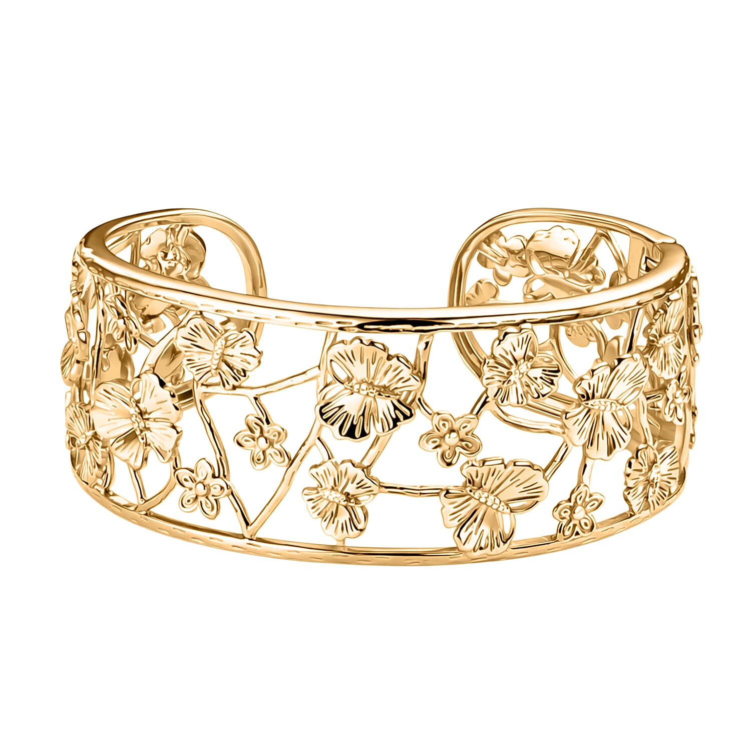 EverTrue Butterfly &amp; Floral Openwork Cuff Bangle (Size - 7.5) in Yellow Gold Tone 8216017 0