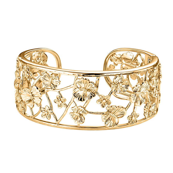 EverTrue Butterfly &amp; Floral Openwork Cuff Bangle (Size - 7.5) in Yellow Gold Tone 8216017 1