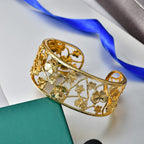 EverTrue Butterfly & Floral Openwork Cuff Bangle (Size - 7.5) in Yellow Gold Tone