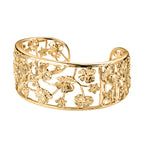EverTrue Butterfly & Floral Openwork Cuff Bangle (Size - 7.5) in Yellow Gold Tone