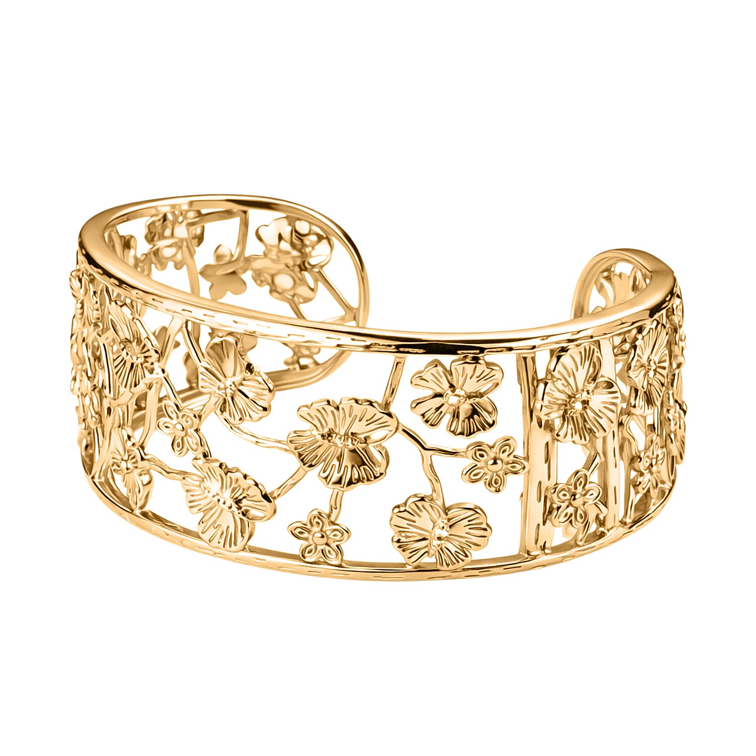 EverTrue Butterfly &amp; Floral Openwork Cuff Bangle (Size - 7.5) in Yellow Gold Tone 8216017 4