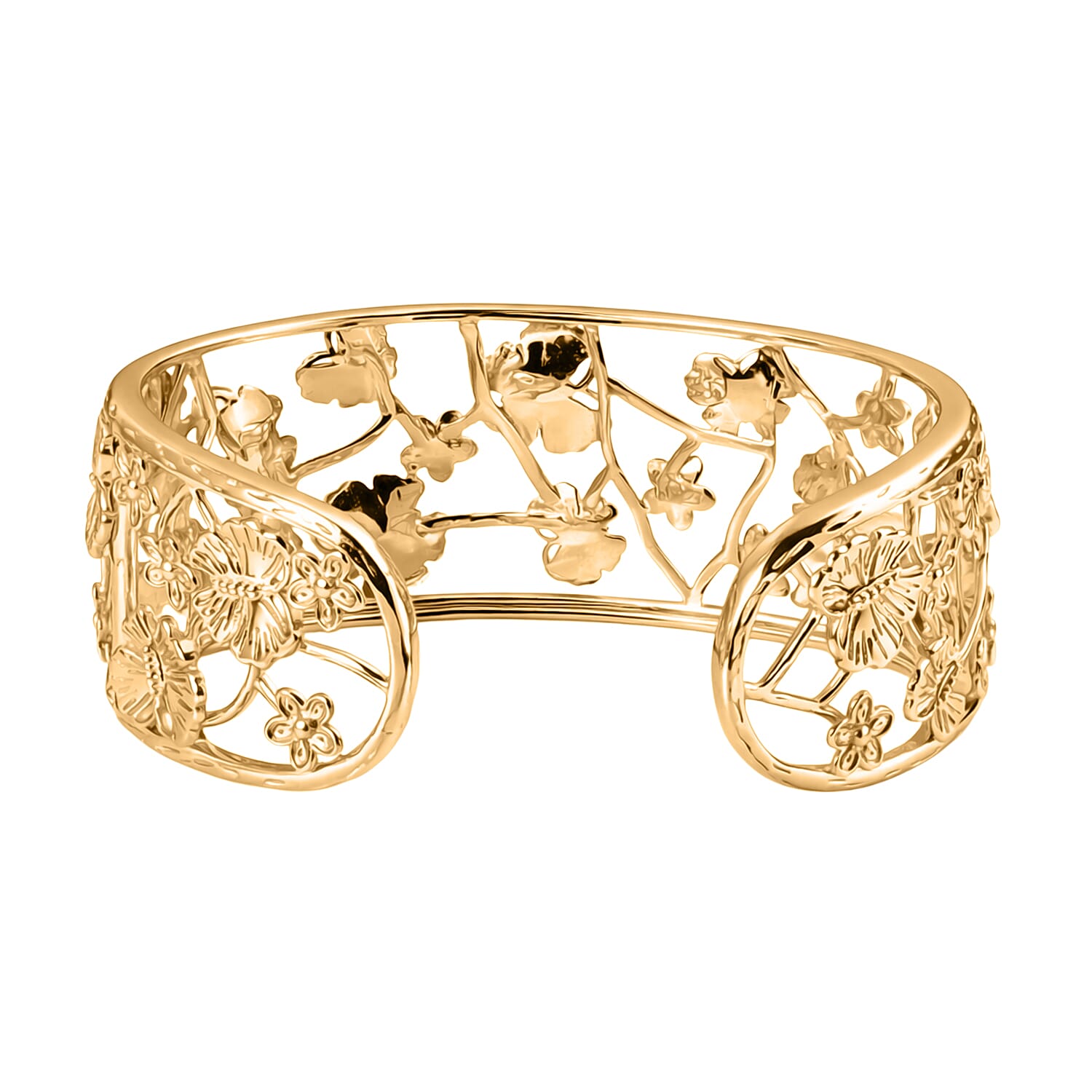 EverTrue Butterfly &amp; Floral Openwork Cuff Bangle (Size - 7.5) in Yellow Gold Tone 8216017 5