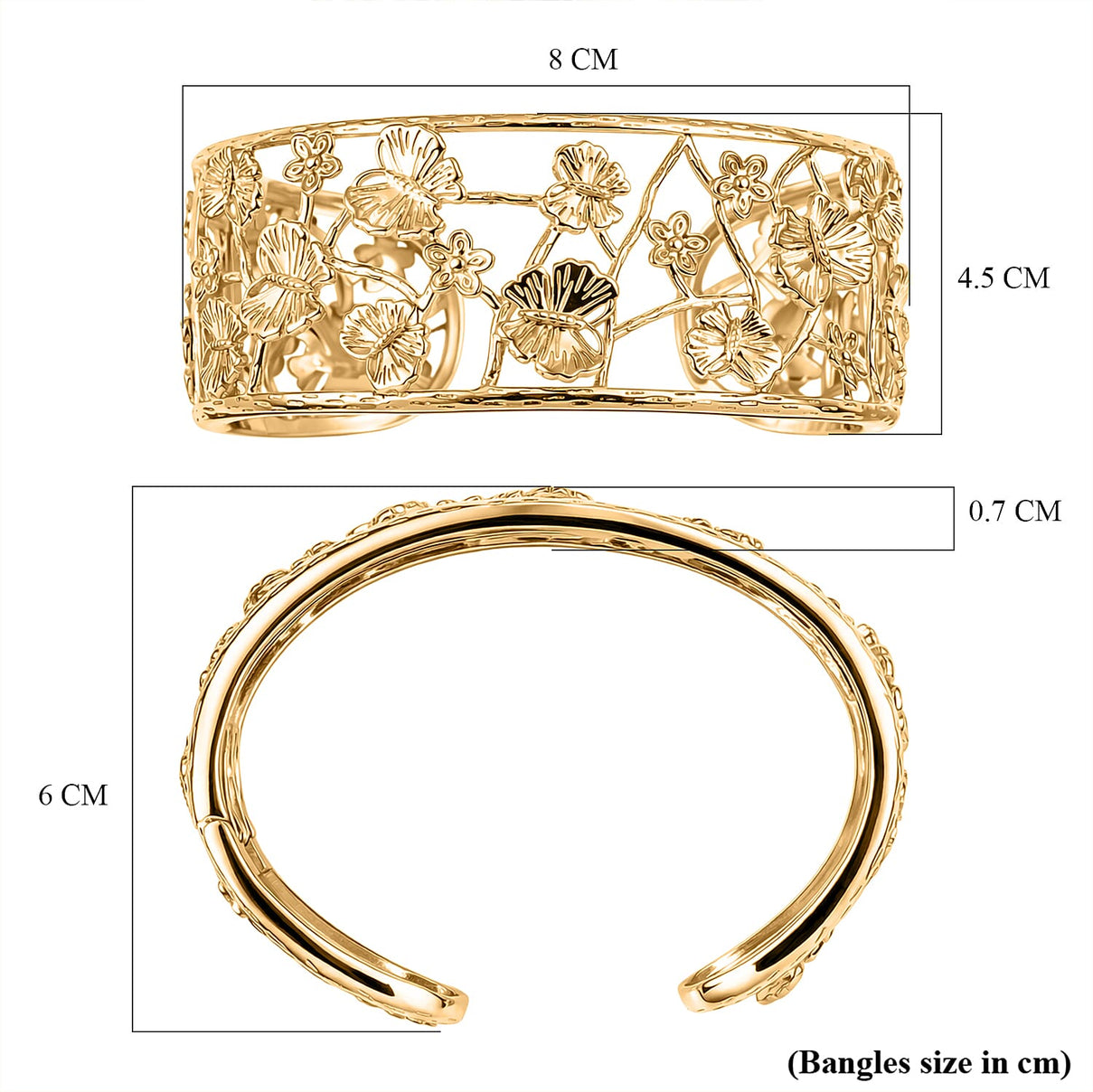 EverTrue Butterfly &amp; Floral Openwork Cuff Bangle (Size - 7.5) in Yellow Gold Tone 8216017 6