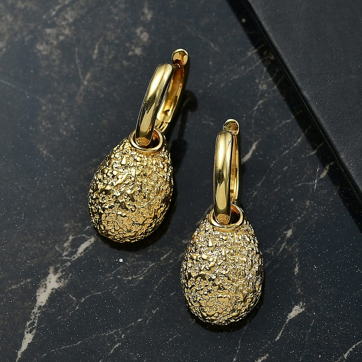 Designer Closeout - Textured Drop Earrings With Hoop Clasp 8216012 2
