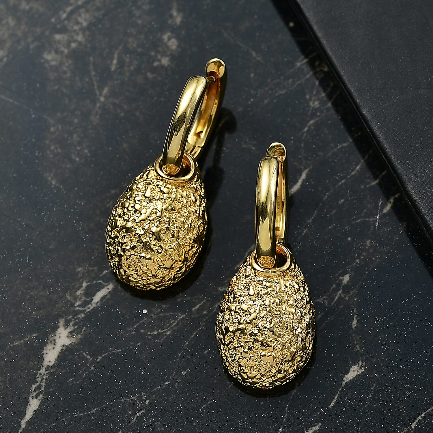 Designer Closeout - Textured Drop Earrings With Hoop Clasp 8216012 2