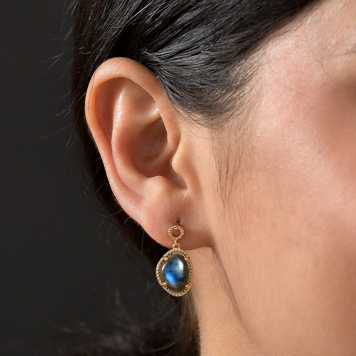 AAA Natural Labradorite Solitaire Stud Push Back Earring in Yellow Gold Plating 6.88 Ct. 8182821 3