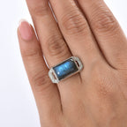 Ever True Labradorite & White Zircon Solitaire Ring White Tone 6.54 Ct.