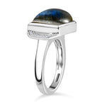 Ever True Labradorite & White Zircon Solitaire Ring White Tone 6.54 Ct.