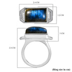 Ever True Labradorite & White Zircon Solitaire Ring White Tone 6.54 Ct.