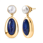 Natural Lapis Lazuli & Fresh Water Pearl Dangling Earring with Push Back 12.08 Ct.