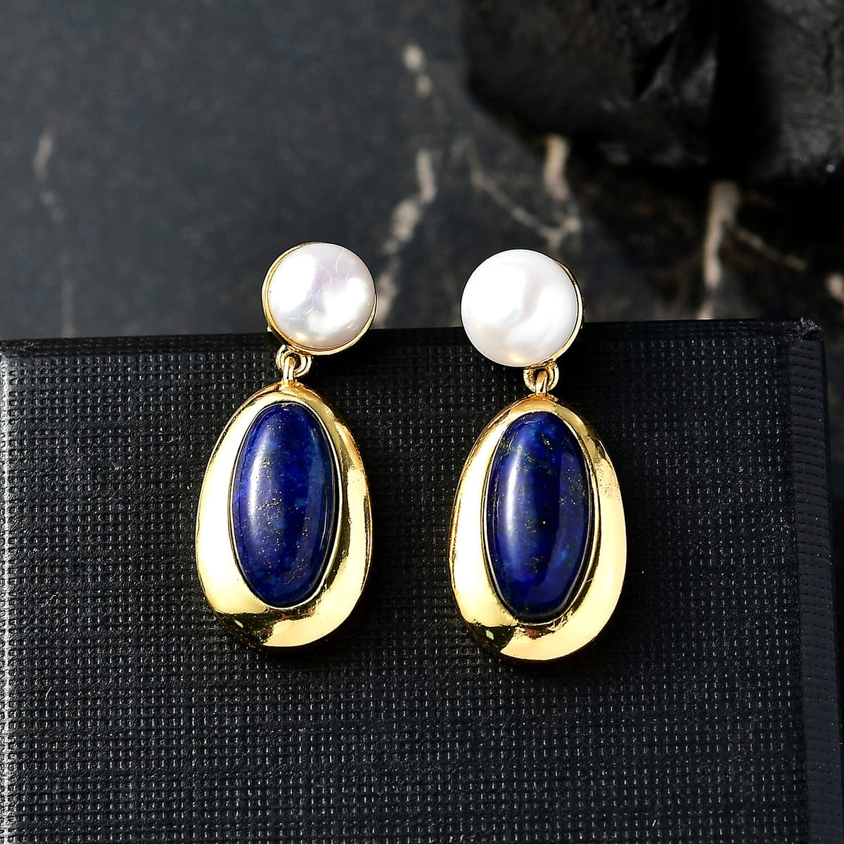 Natural Lapis Lazuli &amp; Fresh Water Pearl Dangling Earring with Push Back 12.08 Ct. 8202392 2