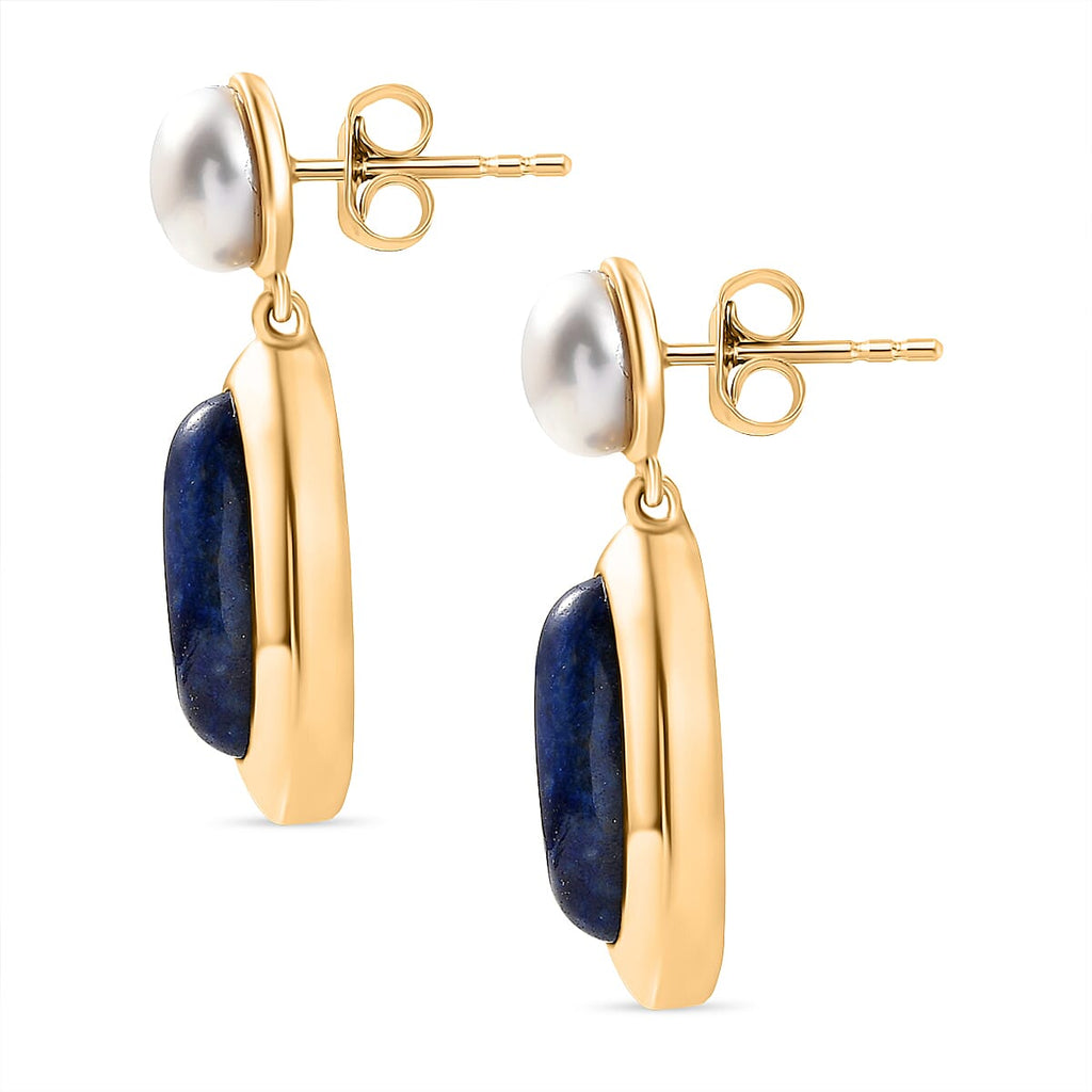Natural Lapis Lazuli & Fresh Water Pearl Dangling Earring with Push Back 12.08 Ct.