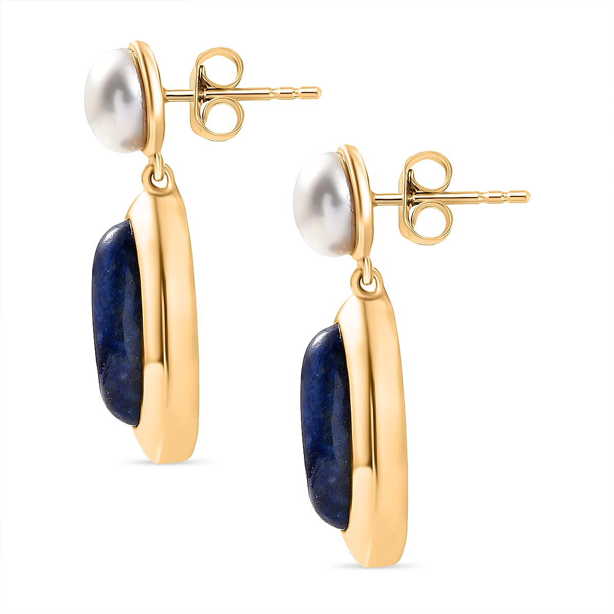 Natural Lapis Lazuli &amp; Fresh Water Pearl Dangling Earring with Push Back 12.08 Ct. 8202392 4