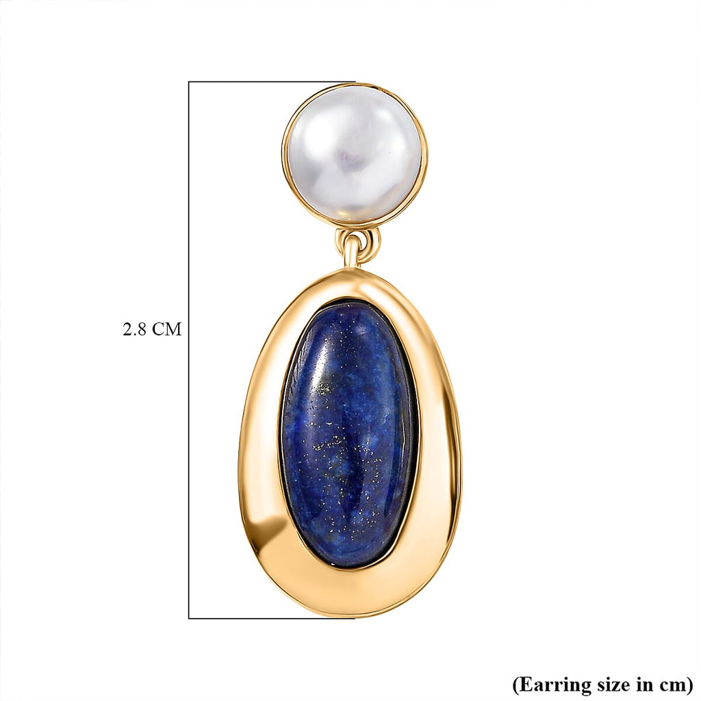 Natural Lapis Lazuli & Fresh Water Pearl Dangling Earring with Push Back 12.08 Ct.