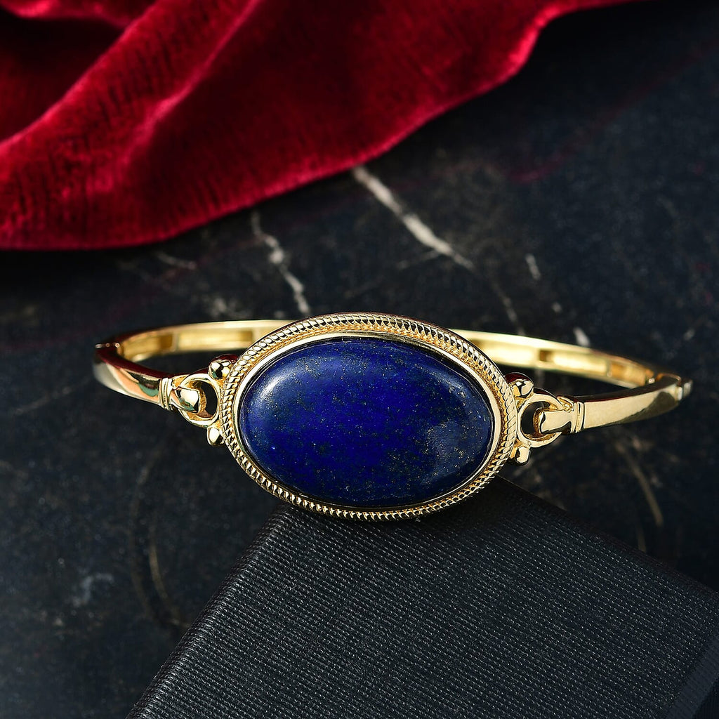 One Time Deal - Natural Premium Lapis Lazuli Full Bangle (Size 7.5) in Yellow Gold Plating 35.10 Ct.