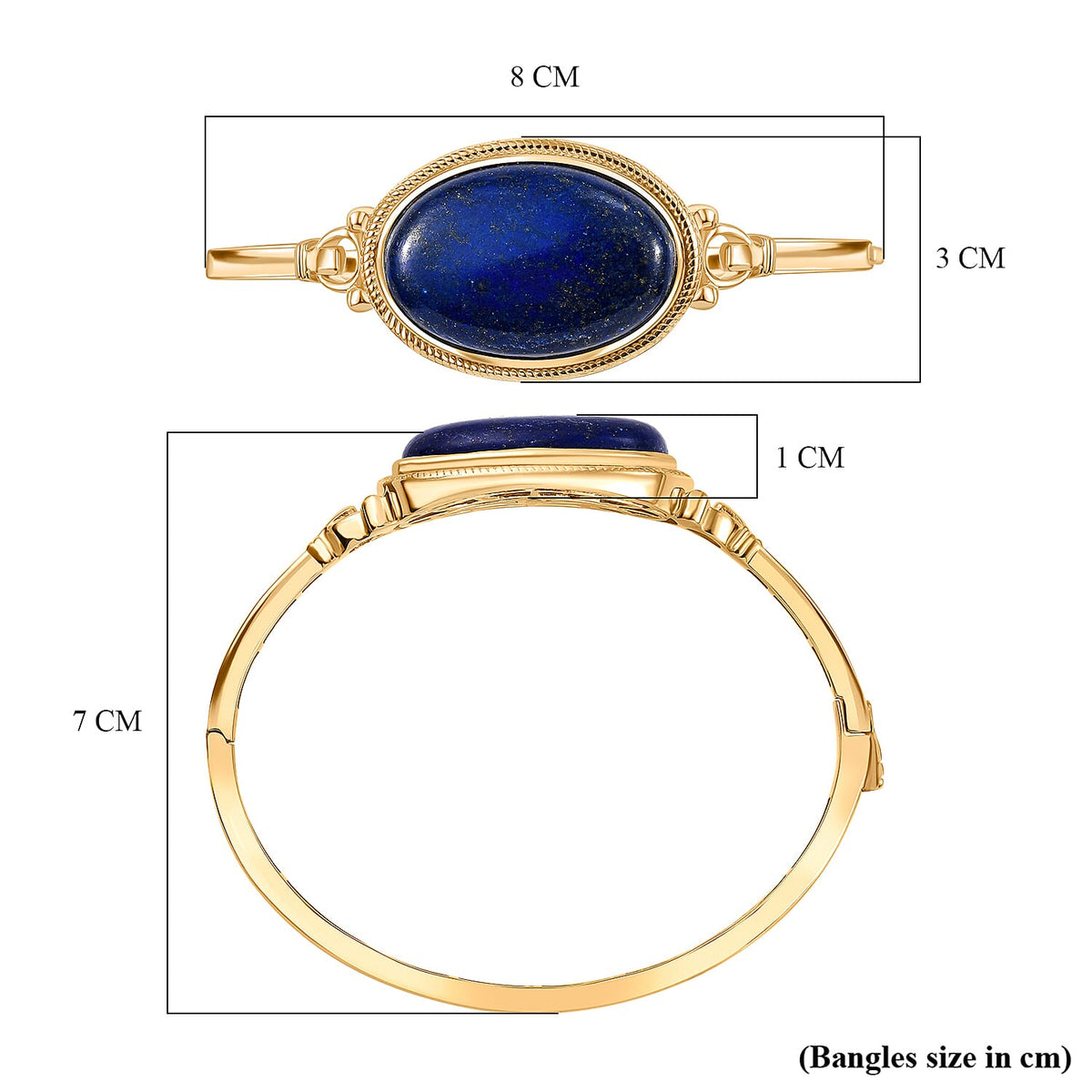 One Time Deal - Natural Premium Lapis Lazuli Full Bangle (Size 7.5) in Yellow Gold Plating 35.10 Ct. V32737073 6
