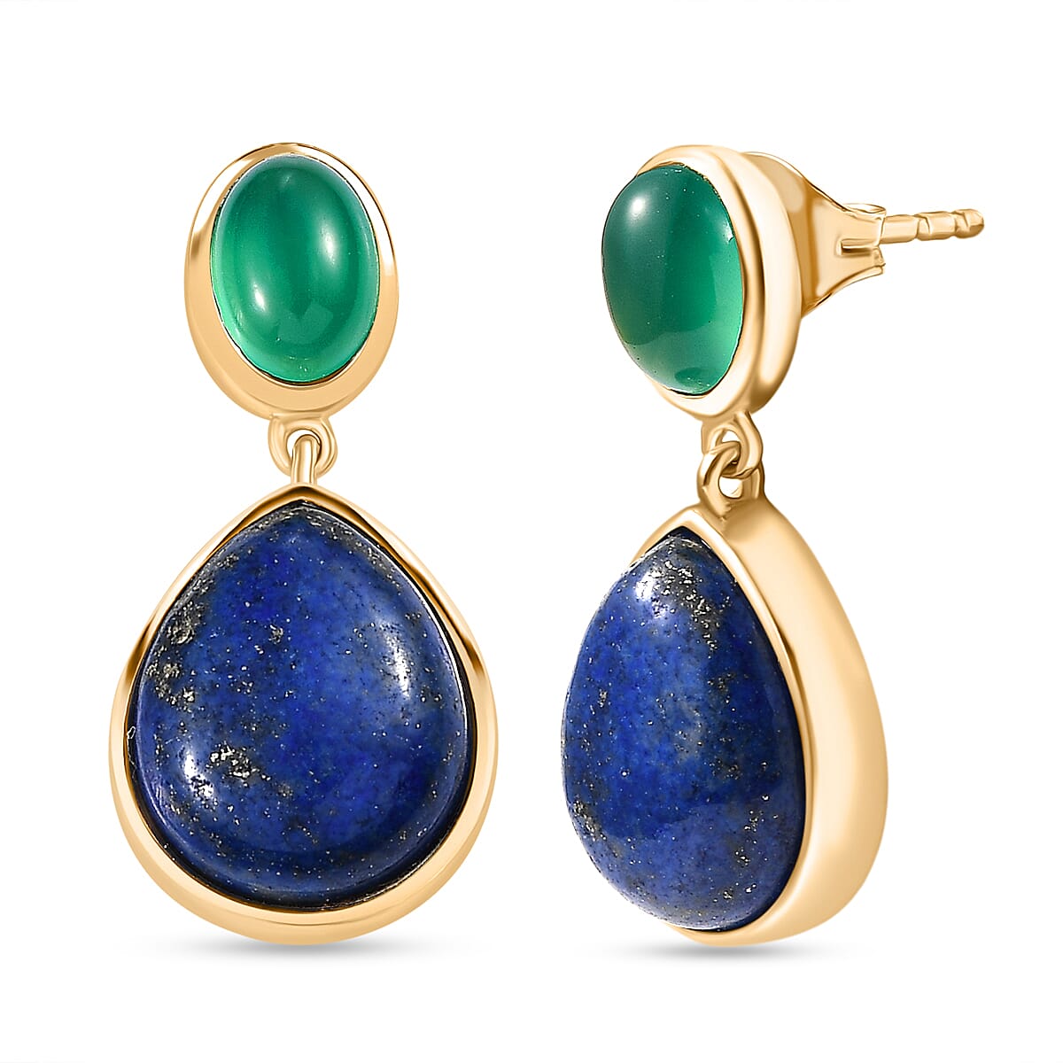 Lapis Lazuli &amp; Verde Onyx Stud Push Post Earring in Yellow Gold Plated 13.36 Ct. 8202492 0