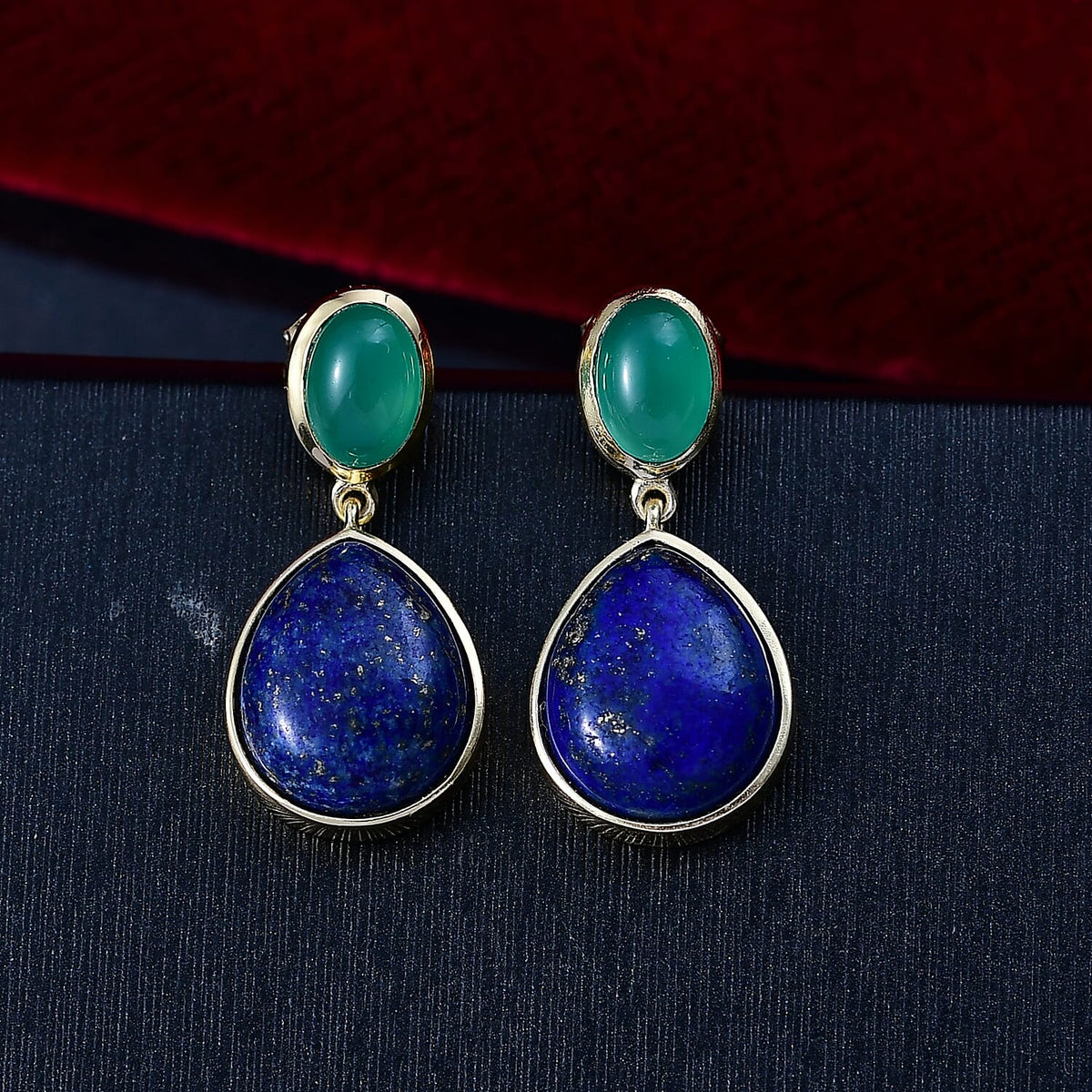 Lapis Lazuli &amp; Verde Onyx Stud Push Post Earring in Yellow Gold Plated 13.36 Ct. 8202492 2