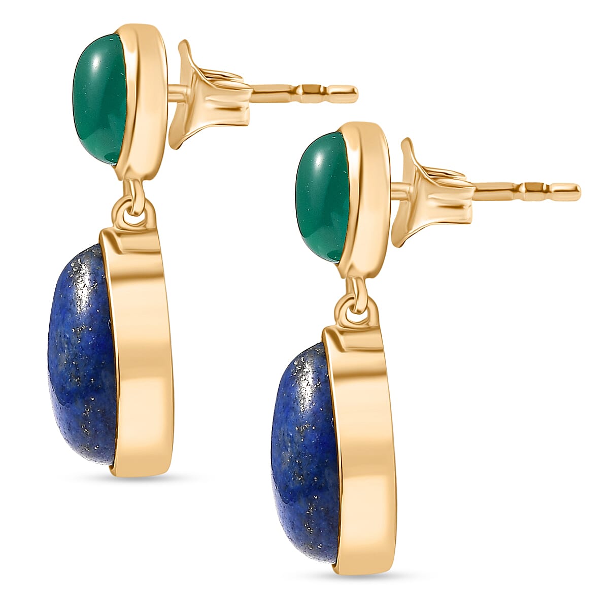 Lapis Lazuli &amp; Verde Onyx Stud Push Post Earring in Yellow Gold Plated 13.36 Ct. 8202492 4