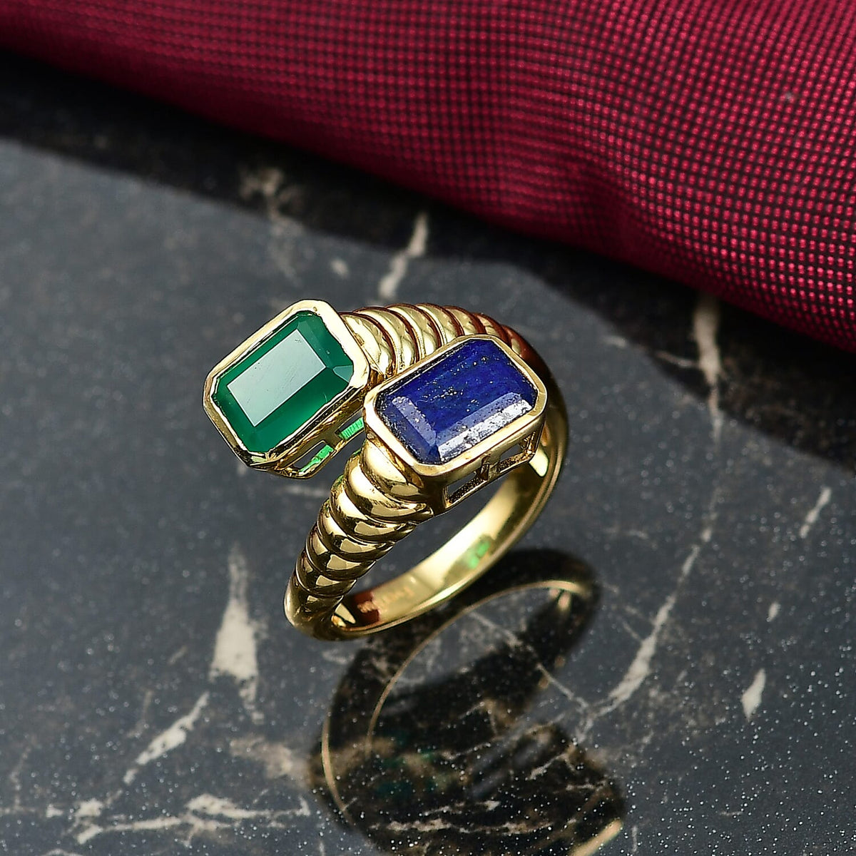 Lapis Lazuli &amp; Verde Onyx Ring in Yellow Gold Plating 3.25 Ct. 8195426 1