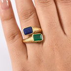 Ever True Lapis Lazuli & Verde Onyx Ring in Yellow Gold Plating 3.25 Ct.