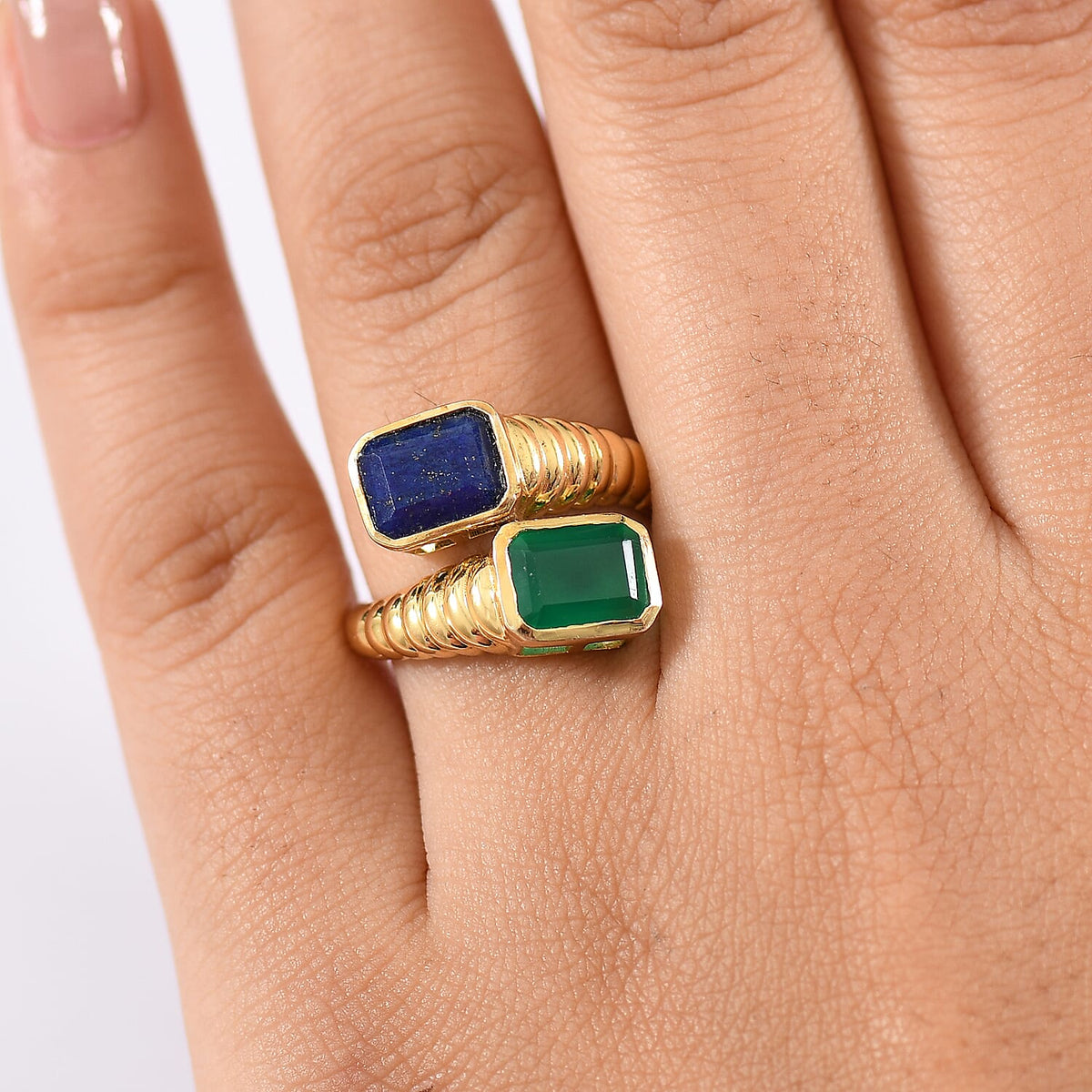 Lapis Lazuli &amp; Verde Onyx Ring in Yellow Gold Plating 3.25 Ct. 8195426 2