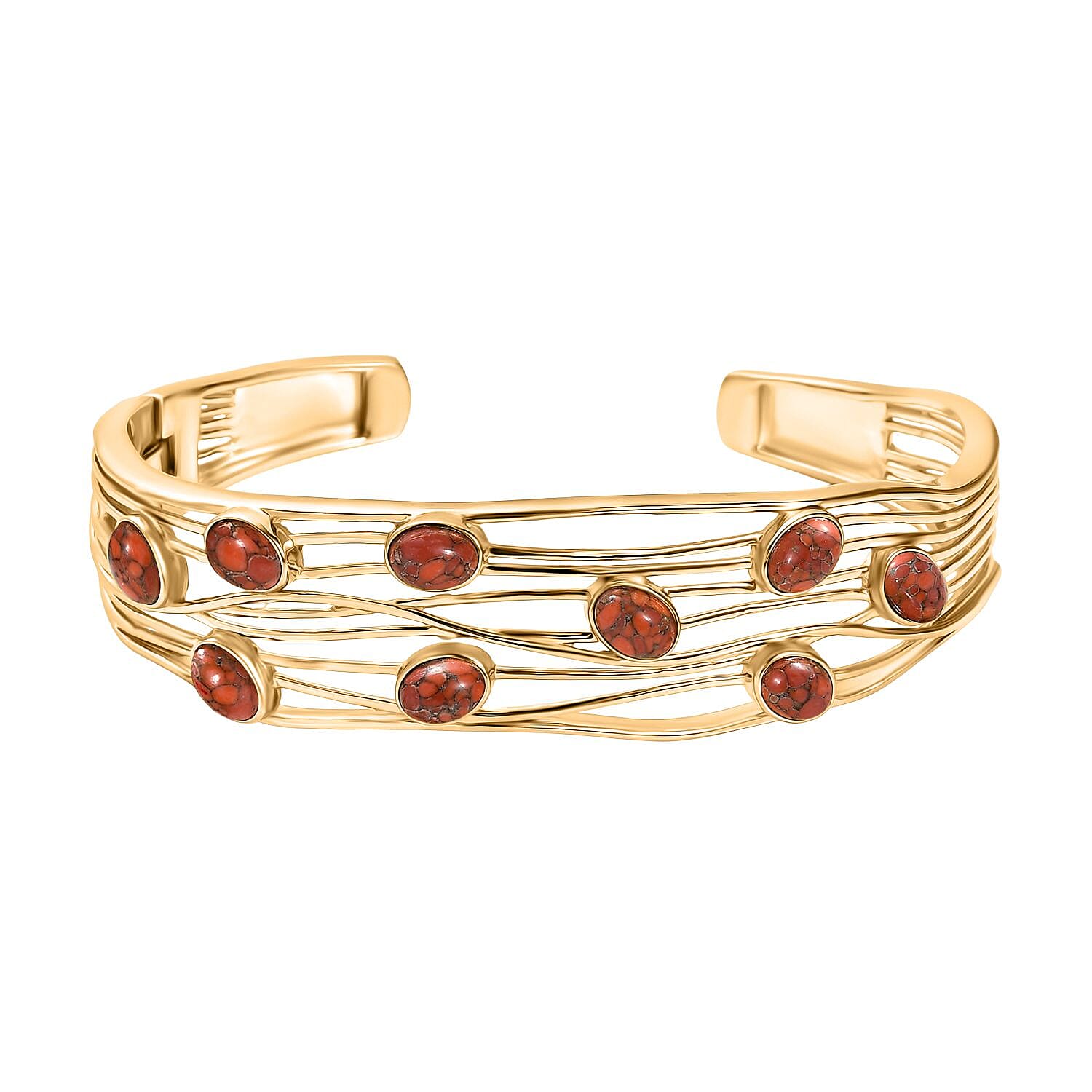 EverTrue Orange Mohave Turquoise Cuff Bangle (Size - 7.5) in Yellow Gold Plated 6.60 Ct. 8179537 0
