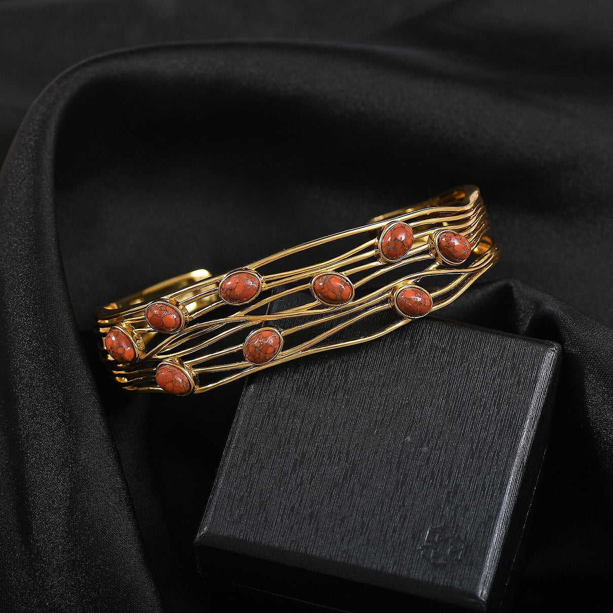 EverTrue Orange Mohave Turquoise Cuff Bangle (Size - 7.5) in Yellow Gold Plated 6.60 Ct. 8179537 2