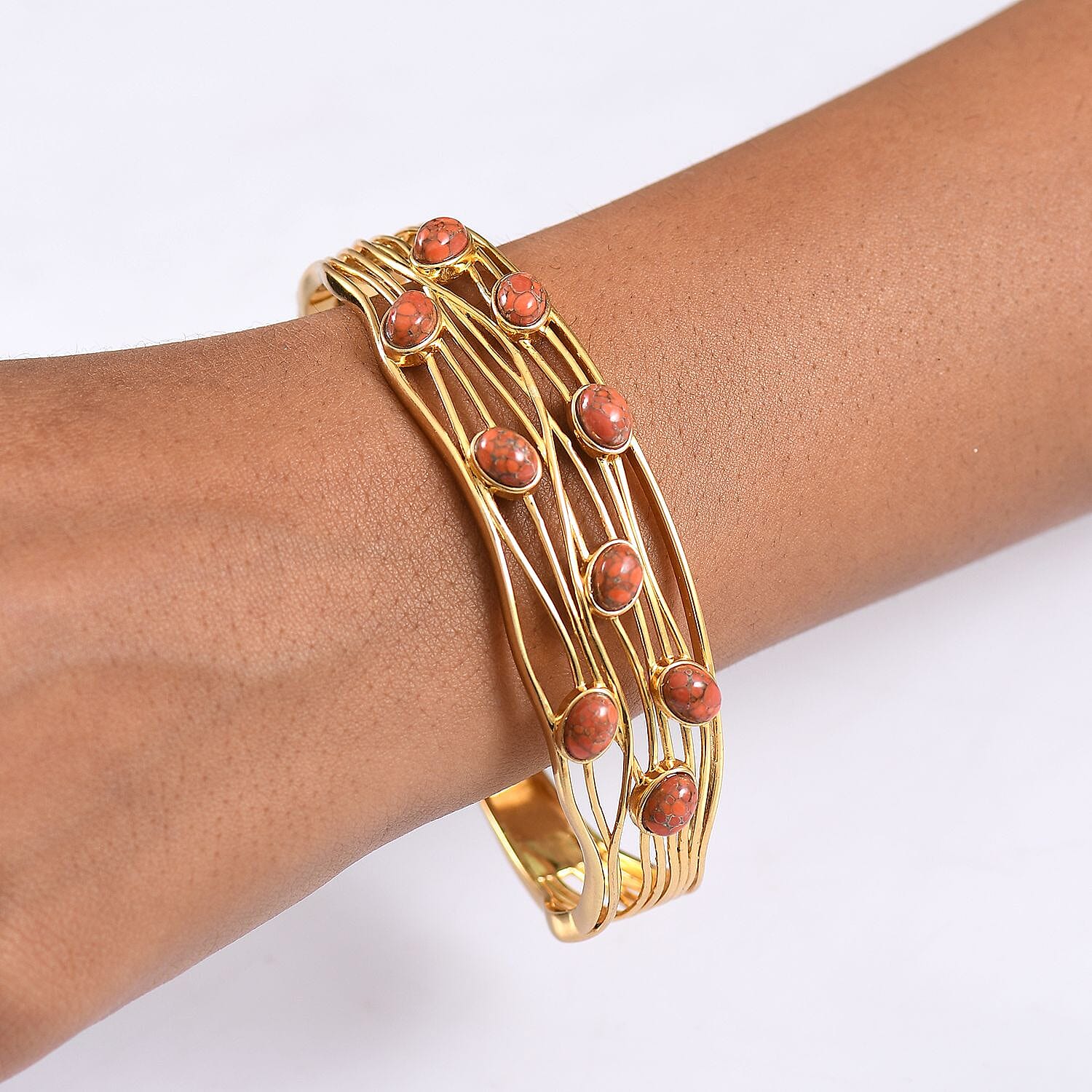 EverTrue Orange Mohave Turquoise Cuff Bangle (Size - 7.5) in Yellow Gold Plated 6.60 Ct. 8179537 3