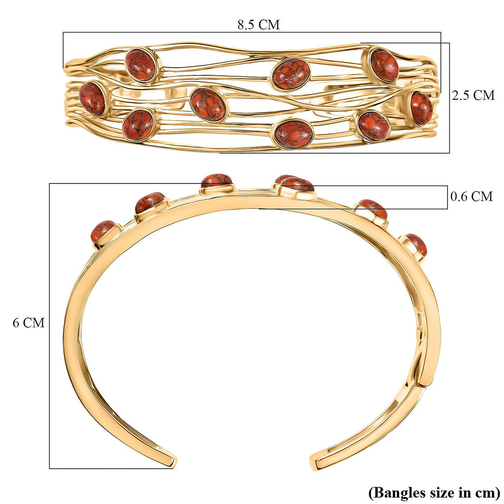 EverTrue Orange Mohave Turquoise Cuff Bangle (Size - 7.5) in Yellow Gold Plated 6.60 Ct.
