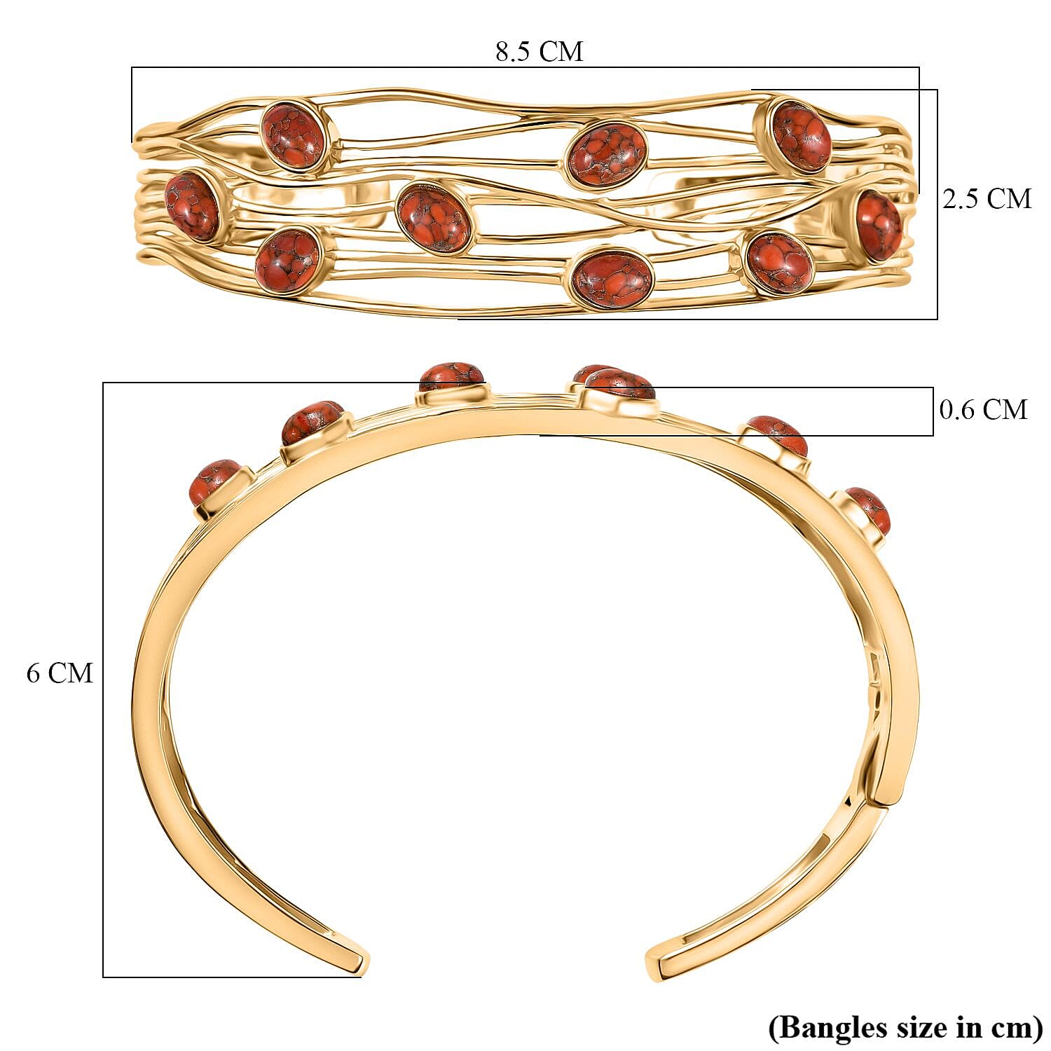 EverTrue Orange Mohave Turquoise Cuff Bangle (Size - 7.5) in Yellow Gold Plated 6.60 Ct. 8179537 6