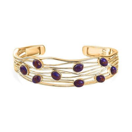 EverTrue Purple Turquoise Cuff Bangle (Size - 7.5) in Yellow Gold Plated 6.48 Ct. 8179538 1