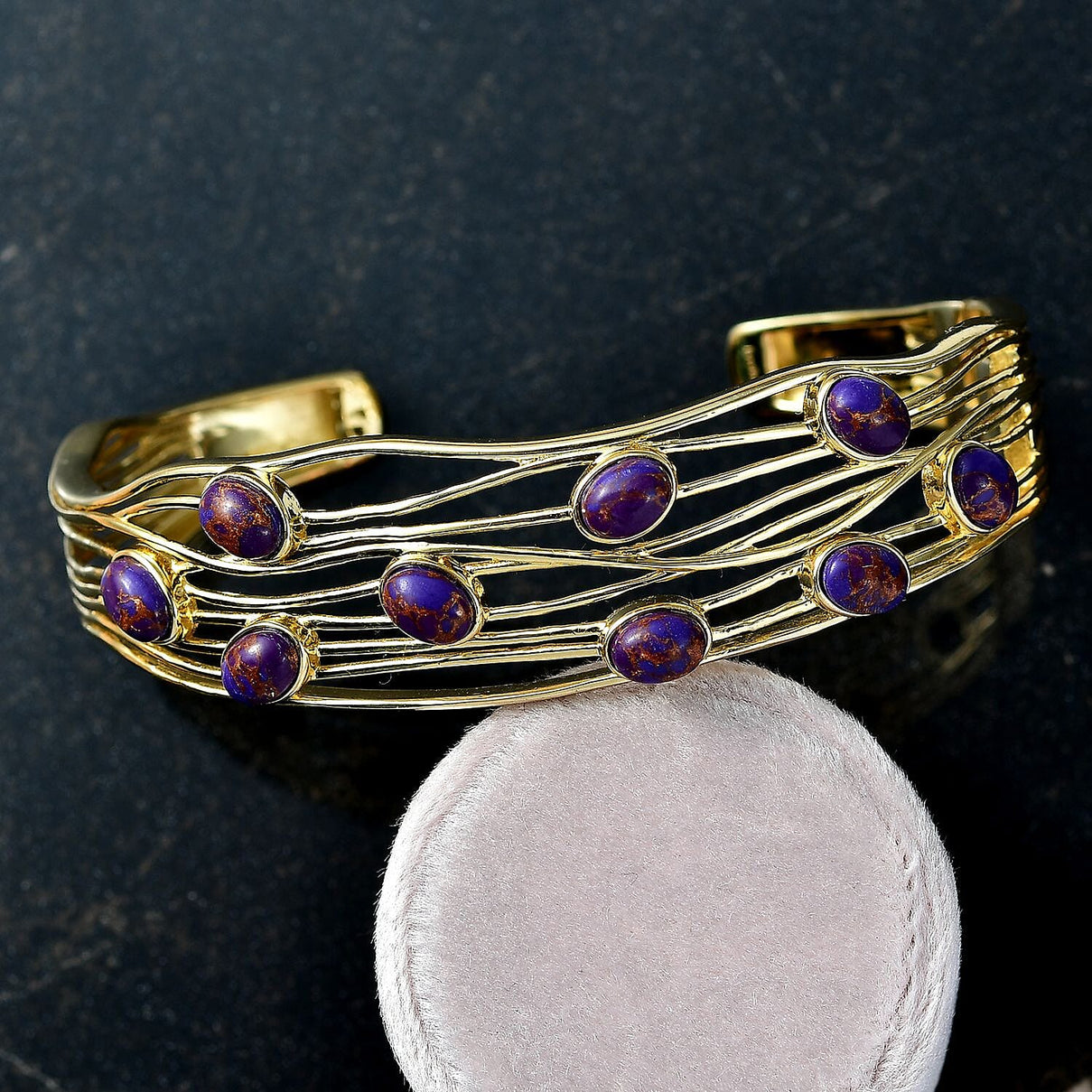 EverTrue Purple Turquoise Cuff Bangle (Size - 7.5) in Yellow Gold Plated 6.48 Ct. 8179538 2