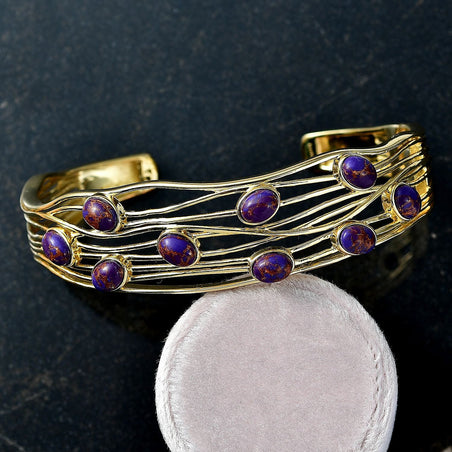 EverTrue Purple Turquoise Cuff Bangle (Size - 7.5) in Yellow Gold Plated 6.48 Ct. 8179538 2