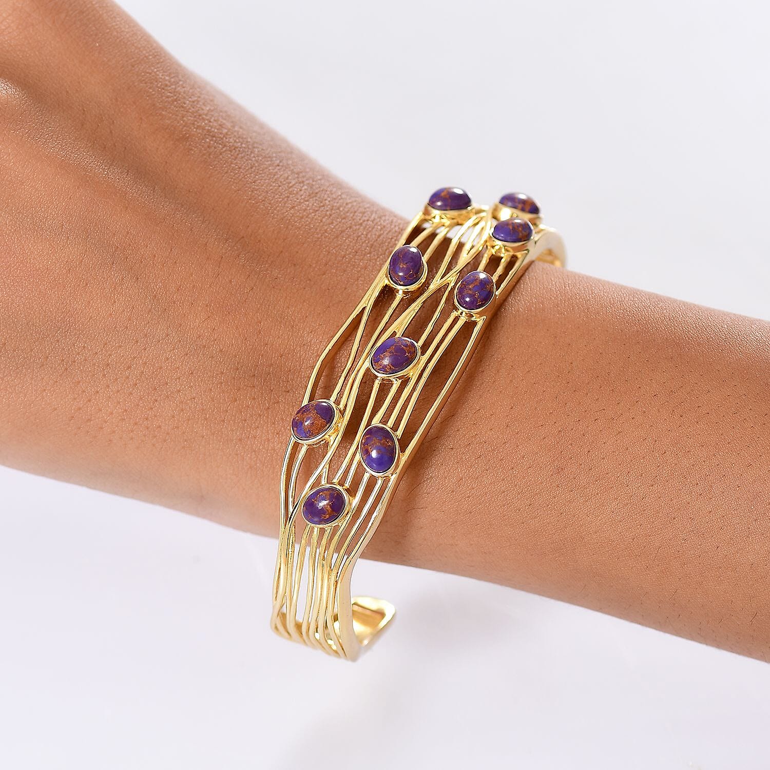 EverTrue Purple Turquoise Cuff Bangle (Size - 7.5) in Yellow Gold Plated 6.48 Ct. 8179538 3