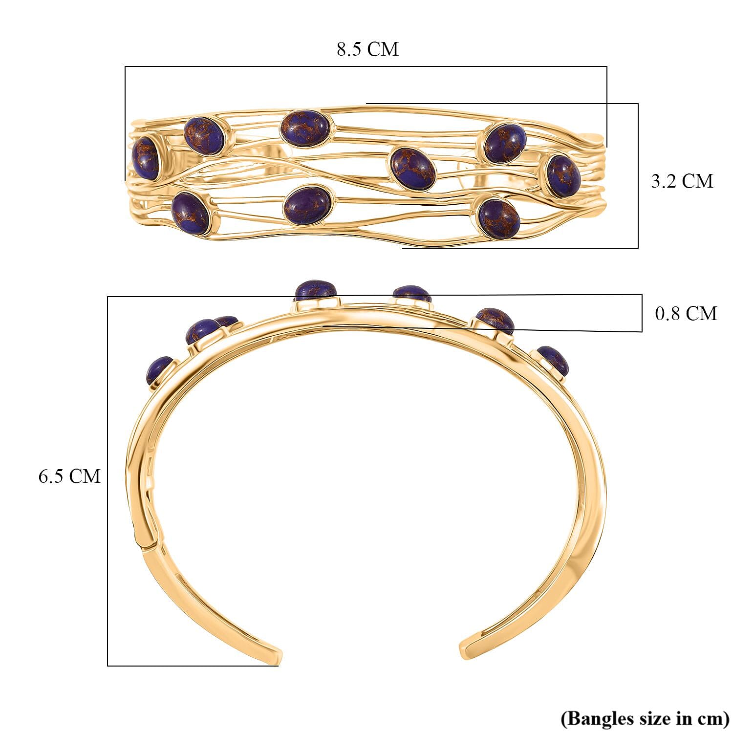 EverTrue Purple Turquoise Cuff Bangle (Size - 7.5) in Yellow Gold Plated 6.48 Ct. 8179538 6