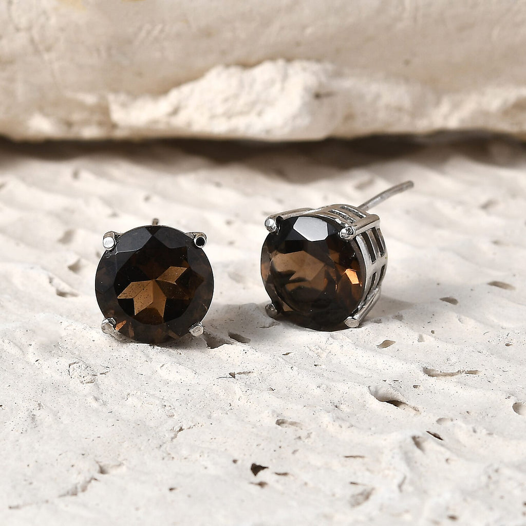 Premium Brazilian Smoky Quartz Solitaire Stud Earrings 6.77 Ct.