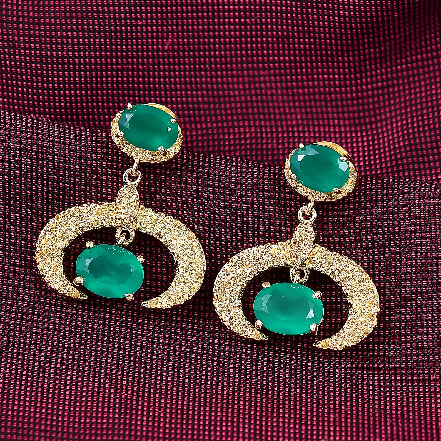 Verde Onyx Dangling Earring with Push Back in Yellow Gold Plating 3.69 Ct. 8195386 2